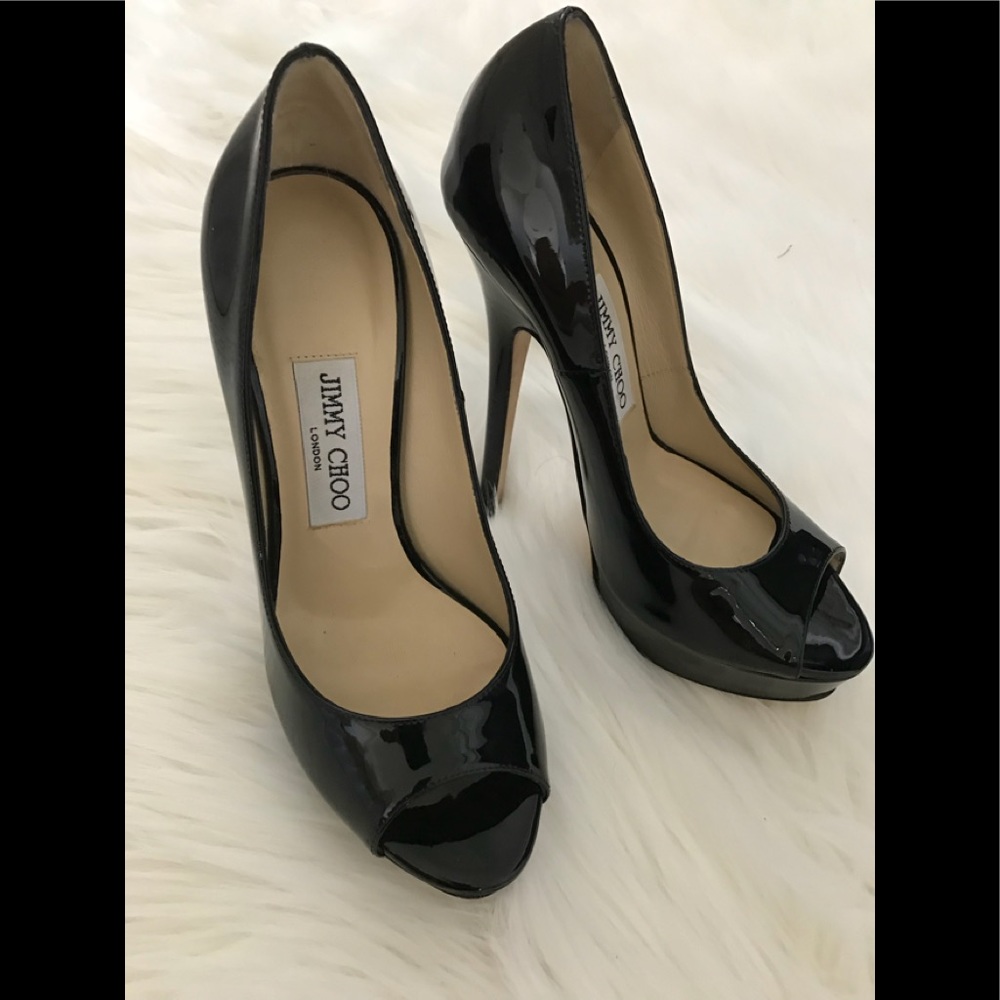 Jimmy Choo open toe patent pump